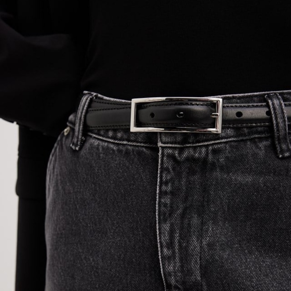 na-kd silver faux leather skinny belt
